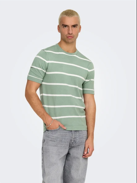 ONSWYLER LIFE REG 14 SS STRIPED KNIT Erkek Yeşil Kazak - OS22032764 - Resim 3
