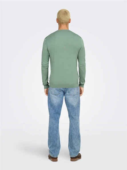 ONSWYLER LIFE REG 14 LS CREW KNIT NOOS Erkek Yeşil Kazak - 22020088 - Resim 4