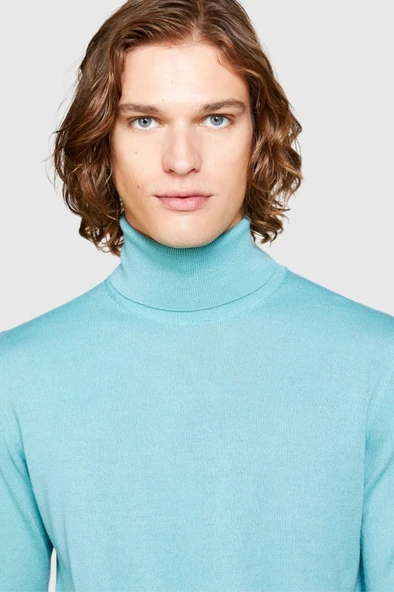 Sisley   Yün Karışımlı Slim Fit Kazak Erkek Yeşil Kazak - 323A11BAS200A - Resim 9