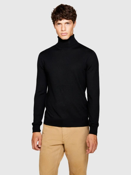 Yün Karışımlı Slim Fit Kazak Erkek Siyah Kazak - 323A11BAS200A - Resim 3