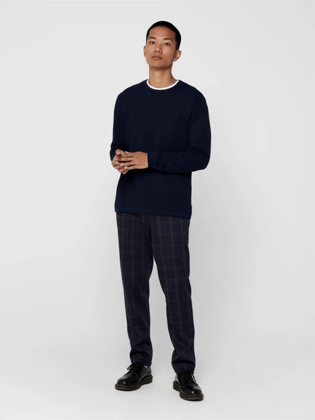 ONSPANTER REG 12 STRUC CREW KNIT NOOS Erkek Mavi Kazak - 22016980 - Resim 5