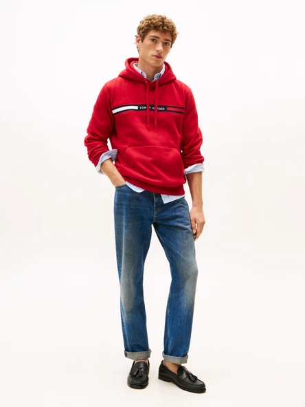 HILFIGER CHEST INSERT HOODY Erkek Kırmızı Sweatshirt - MW0MW37361 - Resim 2