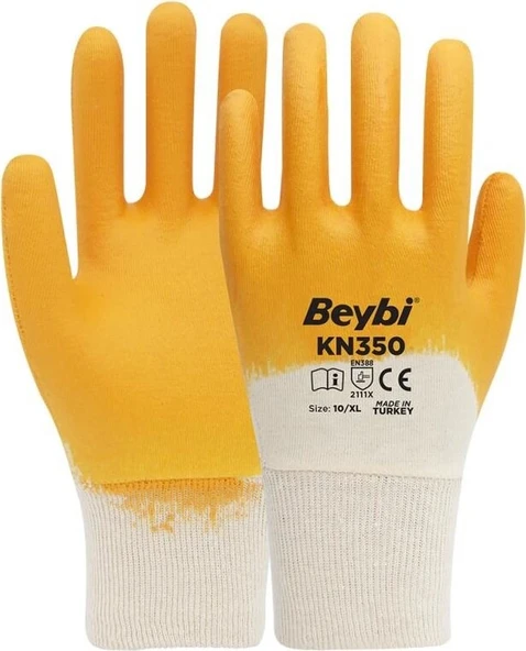 Beybi KN350 Sarı Nitril Kaplı Koruyucu İş Eldiveni 1 Çift ürün görseli 1