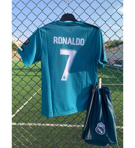 2018 Ronaldo Turkuaz Real.madrid.çocuk Forma Takımı 4 Parça - Resim 3