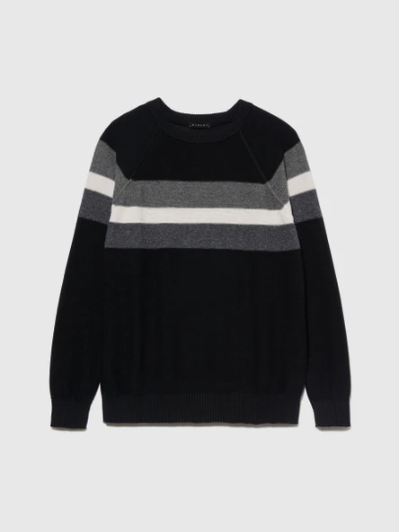 Çizgili Koton Karışımlı Kazak Erkek Renkli Kazak - 323A1198T102D - Resim 6