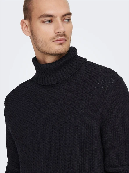 Onstuck 7 Roll Neck Knit Erkek Siyah Kazak - 22022595 - Resim 5