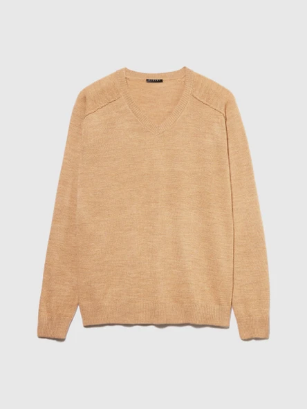 Yün Karışımlı V Yaka Kazak Erkek Yeşil Kazak - 323A107GS102O - Resim 5