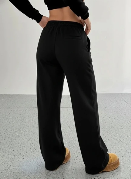 MDB Kadın Yüksek Bel Lastikli Bağcıklı Geniş Kesim Dalgıç Pantolon - Resim 2