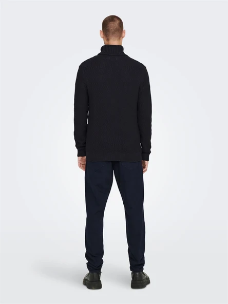 Onstuck 7 Roll Neck Knit Erkek Siyah Kazak - 22022595 - Resim 4