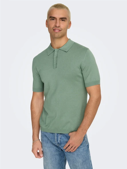 Only & Sons   ONSWYLER LIFE REG 14 SS POLO KNIT NOOS Erkek Yeşil Kazak - 22022219 - Resim 7