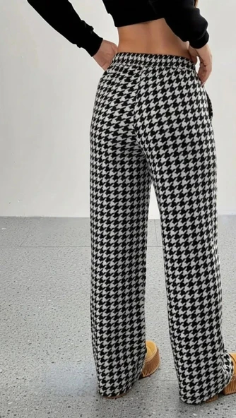 MDB Kadın Yüksek Bel Lastikli Bağcıklı Geniş Kesim Kazayağı Dalgıç Pantolon - Resim 2