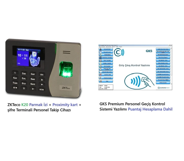 ZKTeco K20 Parmak İzi Proximity kart Okuyucu GKS Premium Geçiş Yazılımı Ve Puantaj Hesaplama Dahil ürün görseli 1