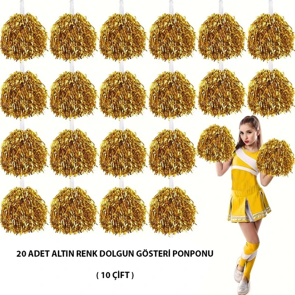 10 Çift ( 20 Adet ) Altın Renk 23 Nisan 19 Mayıs 29 Ekim Okul Gösteri Ponponları ürün görseli 1