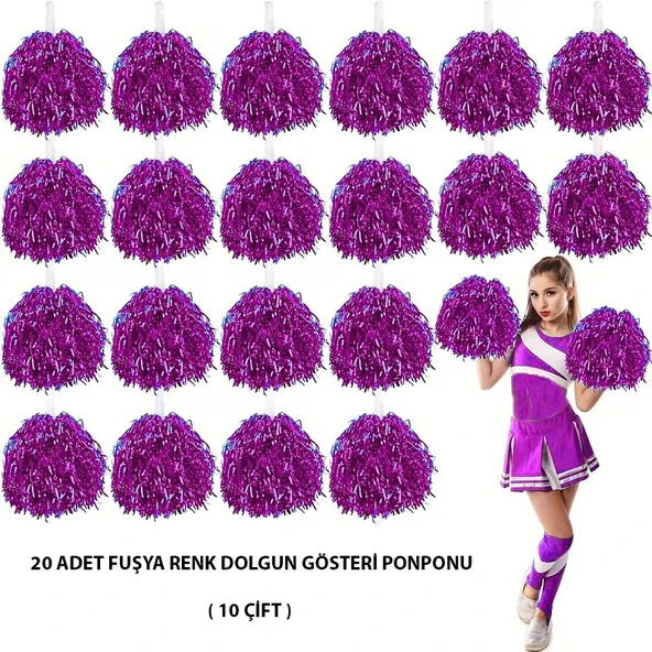 10 Çift ( 20 Adet ) Fuşya Renk 23 Nisan 19 Mayıs 29 Ekim Okul Gösteri Ponponları ürün görseli 1