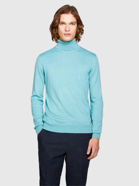 Sisley   Yün Karışımlı Slim Fit Kazak Erkek Yeşil Kazak - 323A11BAS200A - Resim 4