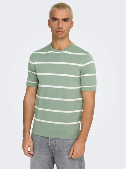 ONSWYLER LIFE REG 14 SS STRIPED KNIT Erkek Yeşil Kazak - OS22032764 - Resim 4