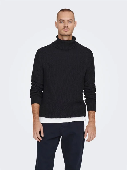 Onstuck 7 Roll Neck Knit Erkek Siyah Kazak - 22022595 - Resim 7