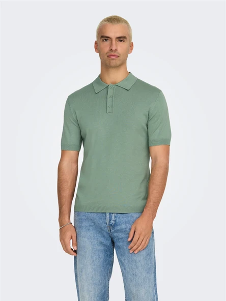 Only & Sons   ONSWYLER LIFE REG 14 SS POLO KNIT NOOS Erkek Yeşil Kazak - 22022219 - Resim 3