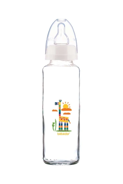 Bebedor Desenli Cam Biberon Zürafa Dar Ağız 250 ml 31302 - Resim 2