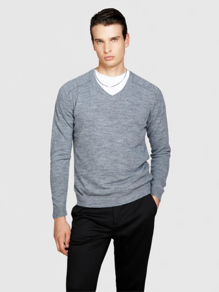 Yün Karışımlı V Yaka Kazak Erkek Siyah Kazak - 323A107GS102O ürün görseli 1