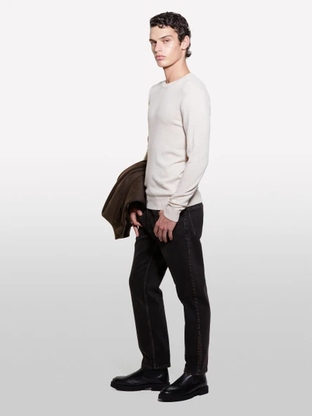 Sisley   Kaşmir Karışımlı Bisiklet Yaka Kazak Erkek Krem Kazak - 324A102HS1B17 - Resim 5