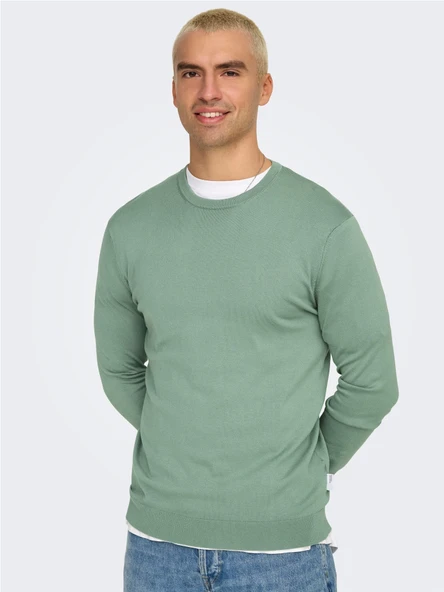 ONSWYLER LIFE REG 14 LS CREW KNIT NOOS Erkek Yeşil Kazak - 22020088 - Resim 5