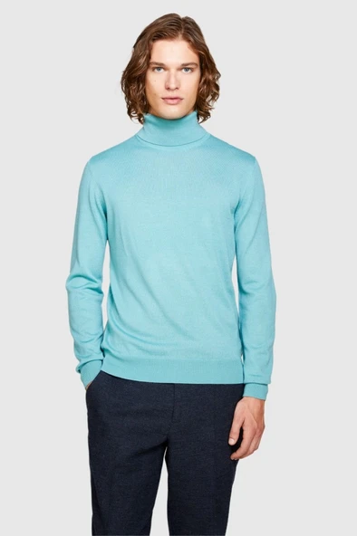 Sisley   Yün Karışımlı Slim Fit Kazak Erkek Yeşil Kazak - 323A11BAS200A - Resim 8