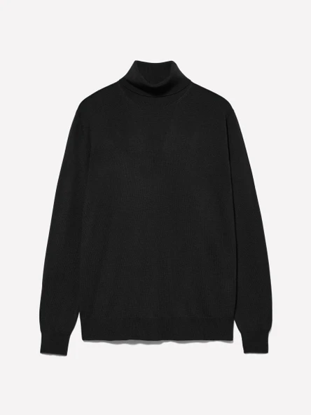 Yün Karışımlı Slim Fit Kazak Erkek Siyah Kazak - 324A11BAS200A - Resim 5