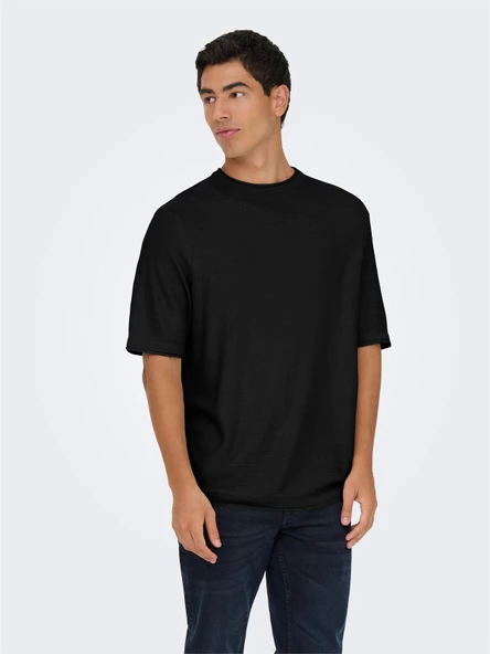 Only & Sons   ONSKALMAR RLX 12 SS CREW KNIT  Siyah Kazak - 22033561 - Resim 3