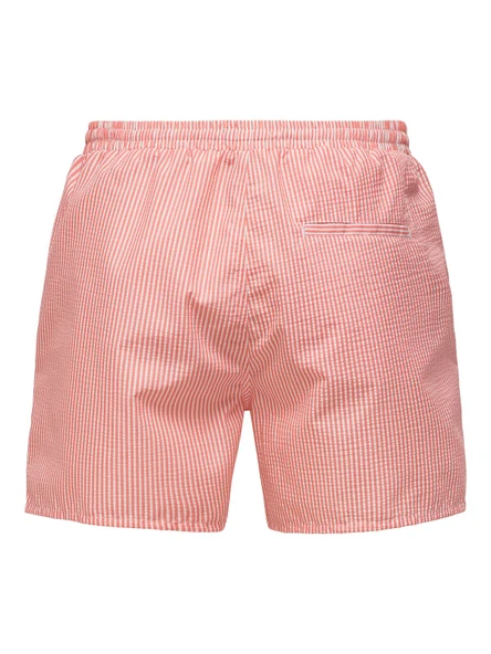 Only & Sons   ONSTED STRIPE SEERSUCKER SWIM NOOS Erkek Kırmızı Deniz Şortu - 22021841 - Resim 2