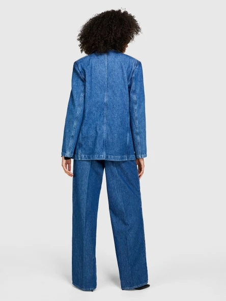 %100 Koton Maskülen Kesim Denim Ceket Kadın Renkli Mont - 323A2V8JLW01F - Resim 2