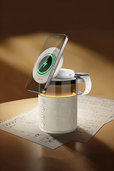 Fulltech FTS-9 5 İn 1 Arada Mıknatıslı Kablosuz Şarj Destekli Bluetooth 5.4 Hoparlör ve Gece Lambası - Resim 3