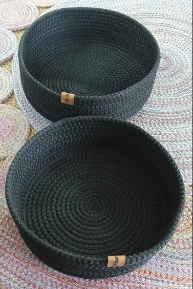 DEKORATİF 2 ADET YUVARLAK SEPET 24*8CM SİYAH JÜT DÜZENLEYİCİ ORGANİZER ürün görseli 1