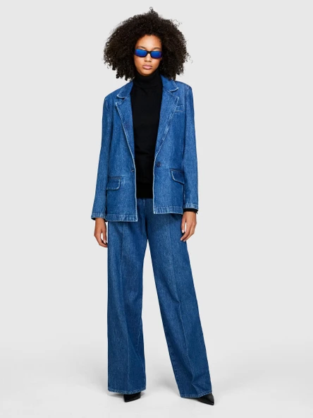 %100 Koton Maskülen Kesim Denim Ceket Kadın Renkli Mont - 323A2V8JLW01F ürün görseli 1