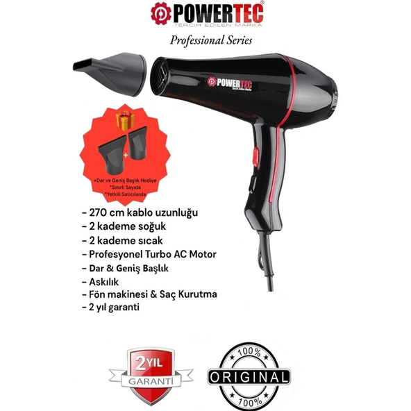 Powertec TR-601 Turbo Professional Series Fön Makinesi & Saç Kurutma 2500w Performans ürün görseli 1