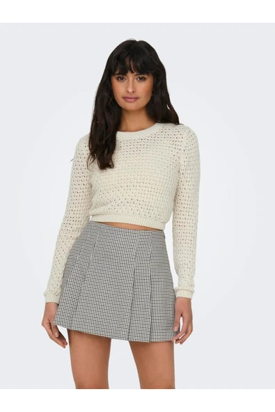 Only   ONLMAURA LIFE LS BACK DETAIL O-NECK KNT Kadın Beyaz Kazak - 15318340 ürün görseli 1