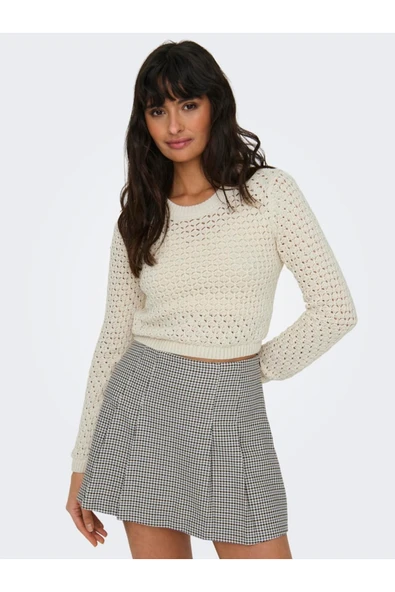 Only   ONLMAURA LIFE LS BACK DETAIL O-NECK KNT Kadın Beyaz Kazak - 15318340 - Resim 2