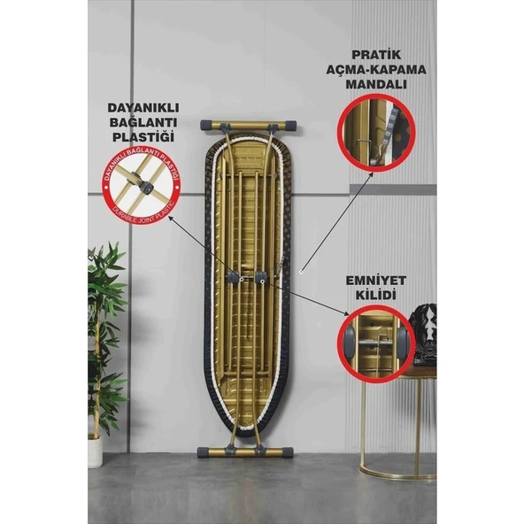 Devecioğlu Harbinger MM155 Ütü Masası – Kaymaz Silikon Tabanlı, %100 Pamuk Kılıflı, 40x140 cm Yeni Nesil Tasarım - Resim 3