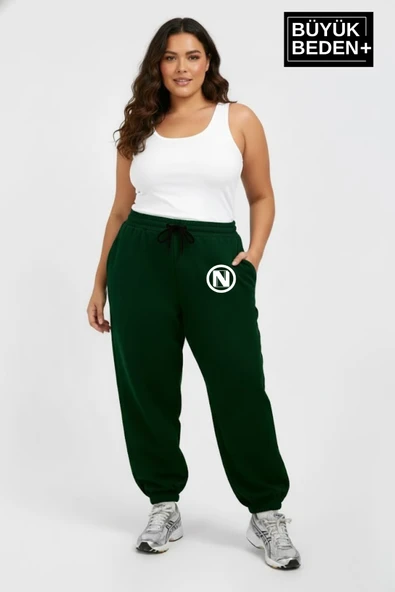 Kadın Büyük Beden N Logolu Paça Lastikli Rahat Kesim Jogger İnce Eşofman Altı SPR26BEAK951-4 ürün görseli 1