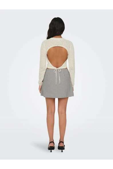 Only   ONLMAURA LIFE LS BACK DETAIL O-NECK KNT Kadın Beyaz Kazak - 15318340 - Resim 5