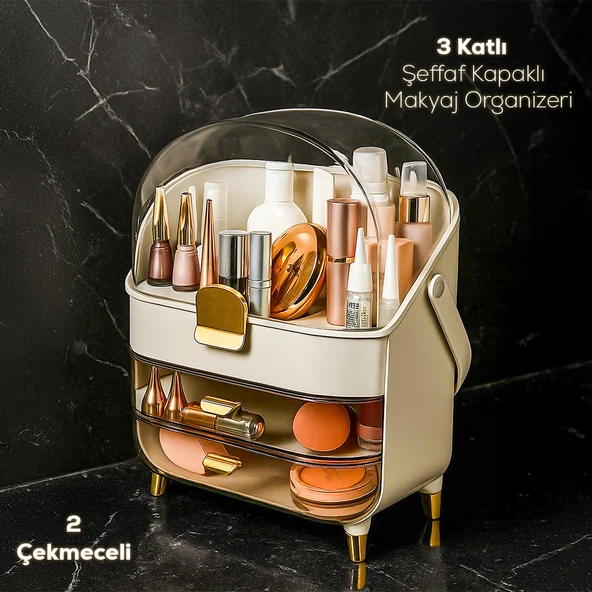 Porsima Ak-865 Çok Amaçlı Organizer 3 Katlı 2 Çekmeceli Kozmetik Ürün Parfüm Krem Takı Makyaj Düzenleyici - Resim 2