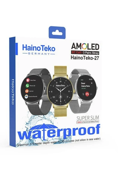 HainoTeko-27 Gümüş Akıllı Saat BT Görüşmeli, 3  Kordonlu AMOLED Ekran - Resim 4