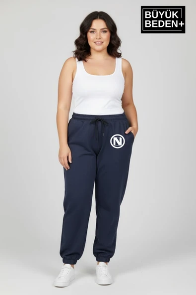 Kadın Büyük Beden N Logolu Paça Lastikli Rahat Kesim Jogger İnce Eşofman Altı SPR26BEAK951-4 - Resim 10