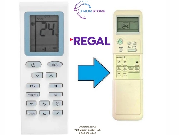 Regal-Seg-Vestel-Finlux Uyumlu Duvar Tipi Klima Kumandası ürün görseli 1