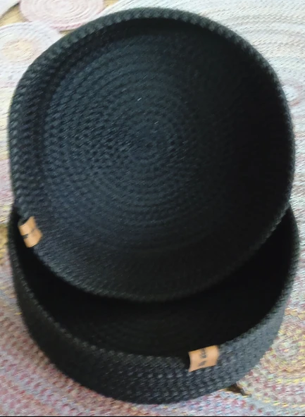 DEKORATİF 2 ADET YUVARLAK SEPET 24*8CM SİYAH JÜT DÜZENLEYİCİ ORGANİZER - Resim 2