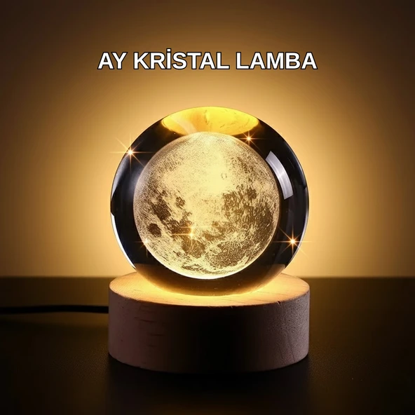 Ay Temalı Kristal Küre Gece Lambası LED Aydınlatmalı Premium Dekor ürün görseli 1