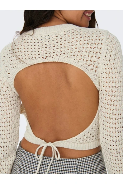 Only   ONLMAURA LIFE LS BACK DETAIL O-NECK KNT Kadın Beyaz Kazak - 15318340 - Resim 3