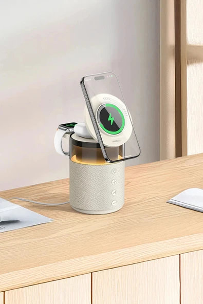 Fulltech FTS-9 5 İn 1 Arada Mıknatıslı Kablosuz Şarj Destekli Bluetooth 5.4 Hoparlör ve Gece Lambası - Resim 7
