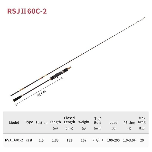 Ecooda GT-Fisher Rainbow 2 183cm 100-200gr Slow Jigging Kamışı ürün görseli 1