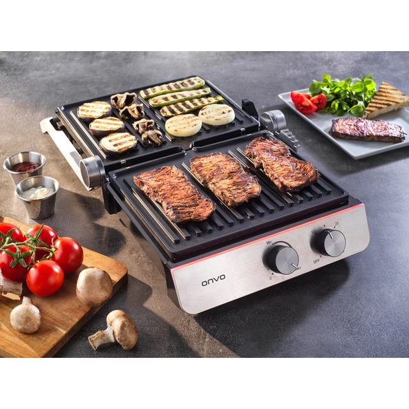Onvo OVTST02 Inox Gövdeli Döküm Plakalı Tost ve Izgara Makinesi ürün görseli 1
